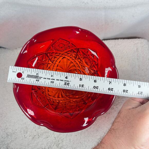 L. E. Smith Glass Amberina Red To Orange Glow Footed Compote Dish Bowl Vintage - Picture 10 of 16